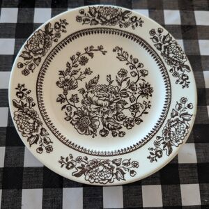 Vintage Floral Dinner Plate - Cream and Brown